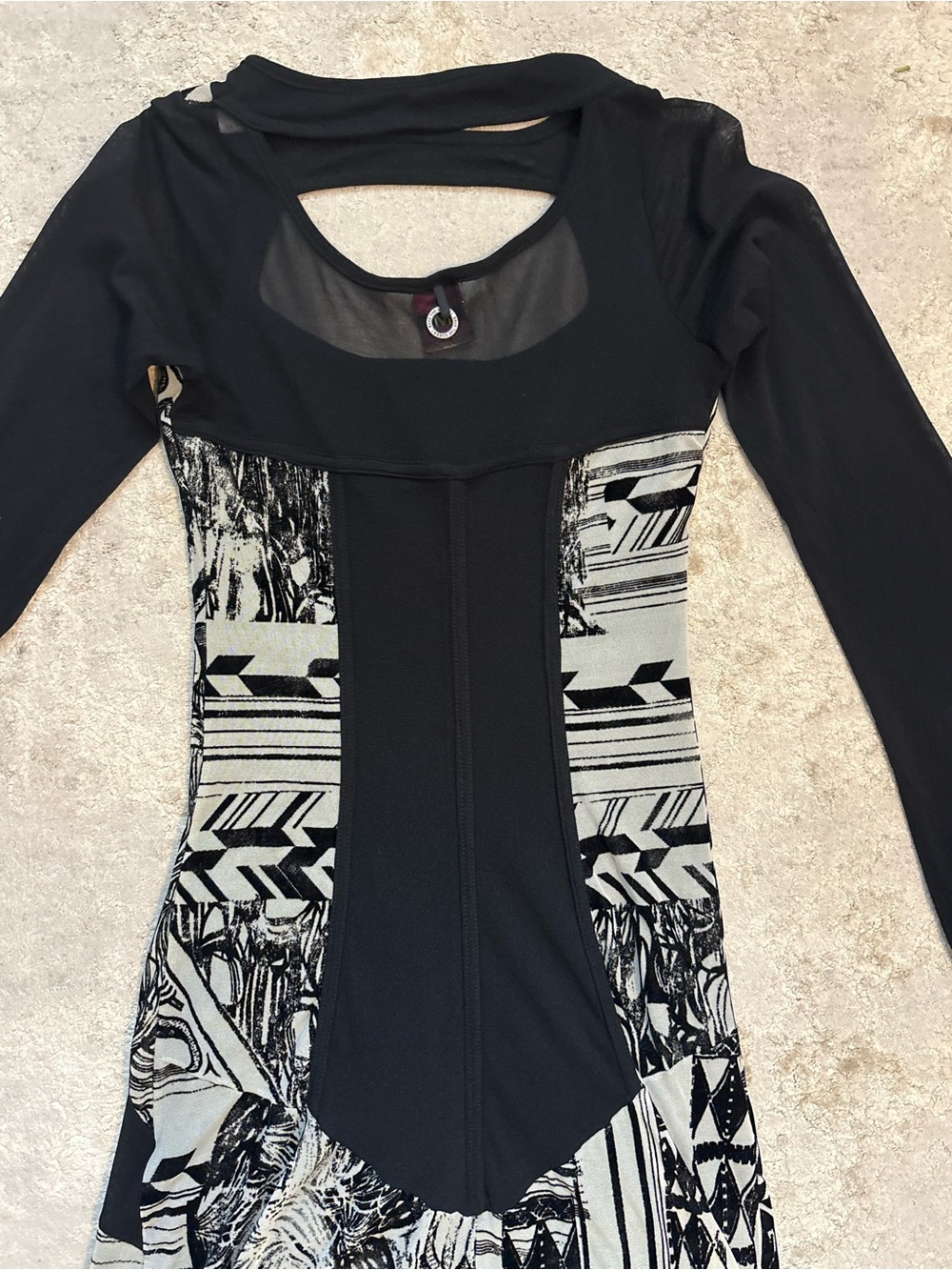 Save The Queen Cutout Maxi Dress Mesh Asymmetrical Overlay Print Size Medium - Picture 15 of 16